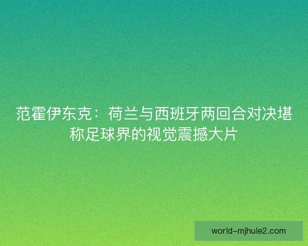 范霍伊东克：荷兰与西班牙两回合对决堪称足球界的视觉震撼大片